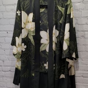 Floral Kimono with Green and White Design